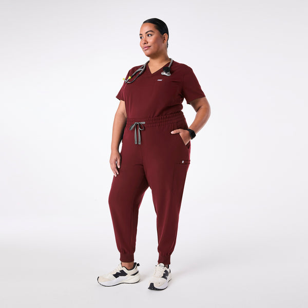 women's Burgundy High Waisted Uman Relaxed - Tall Jogger Scrub Pant (3XL-6XL)