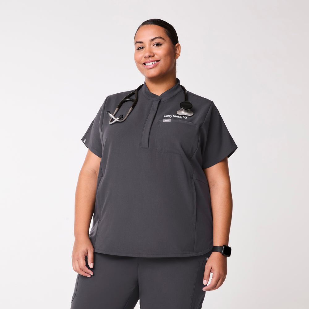 women's Charcoal Montex - Mock Neck Scrub Top (3XL-6XL)