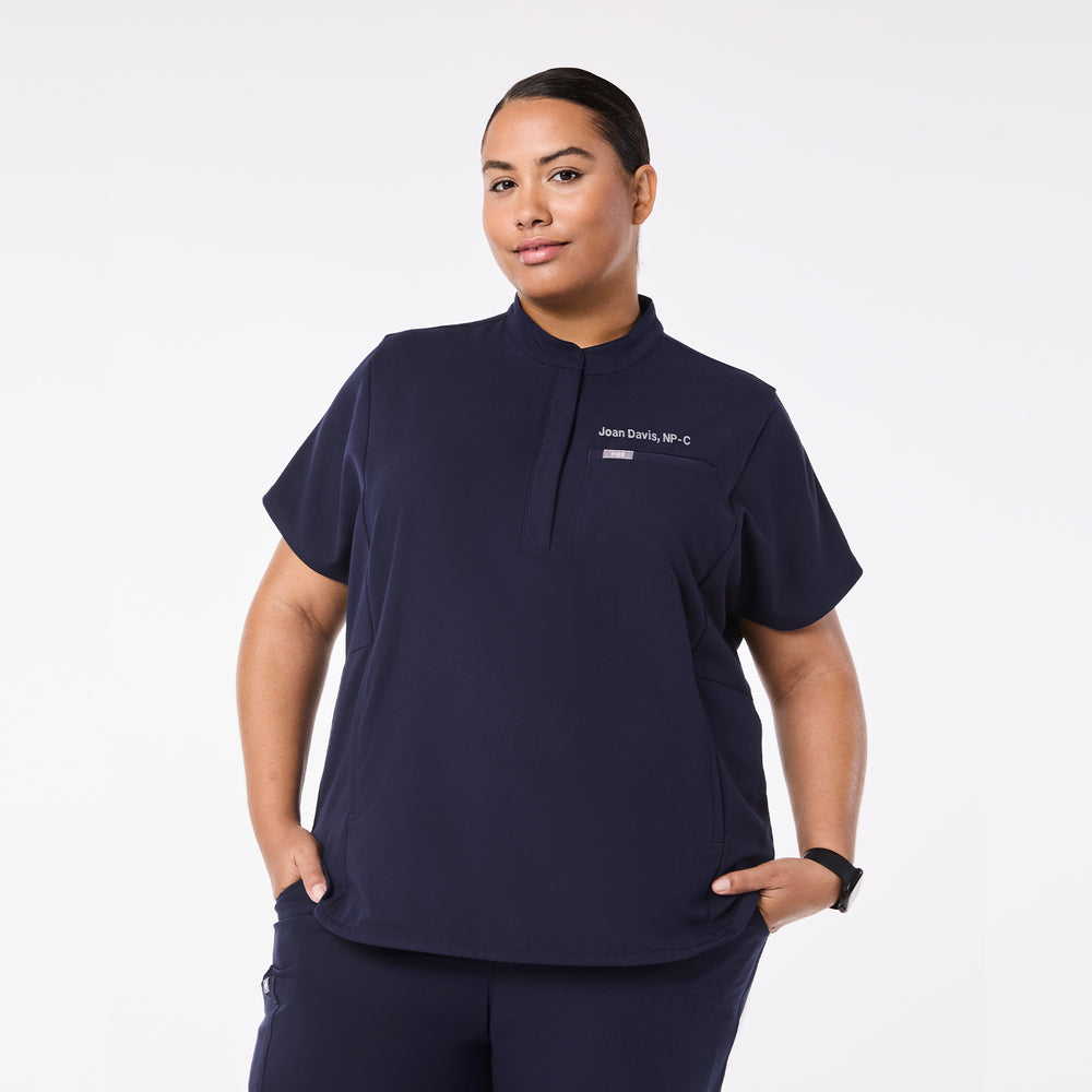 women's Navy Montex - Mock Neck Scrub Top (3XL-6XL)