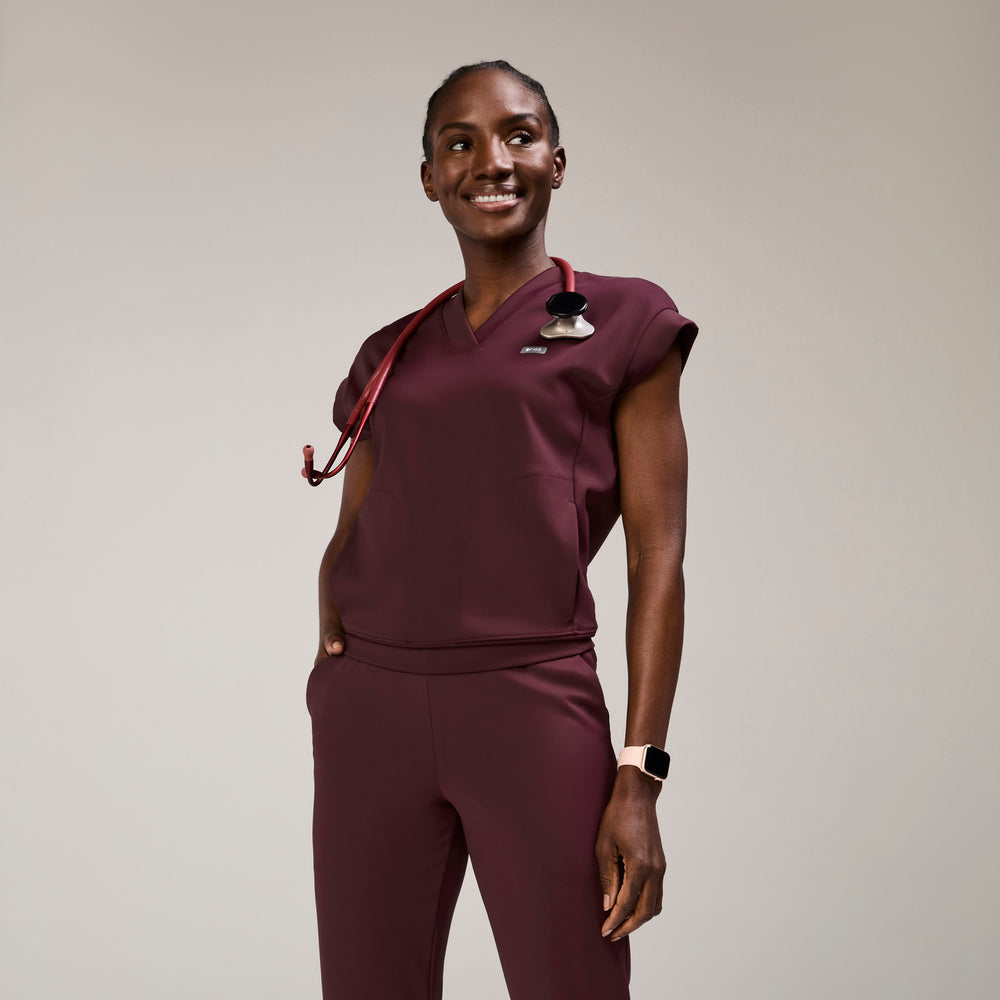 women's Burgundy Mira FORMx V-Neck - Scrub Top™