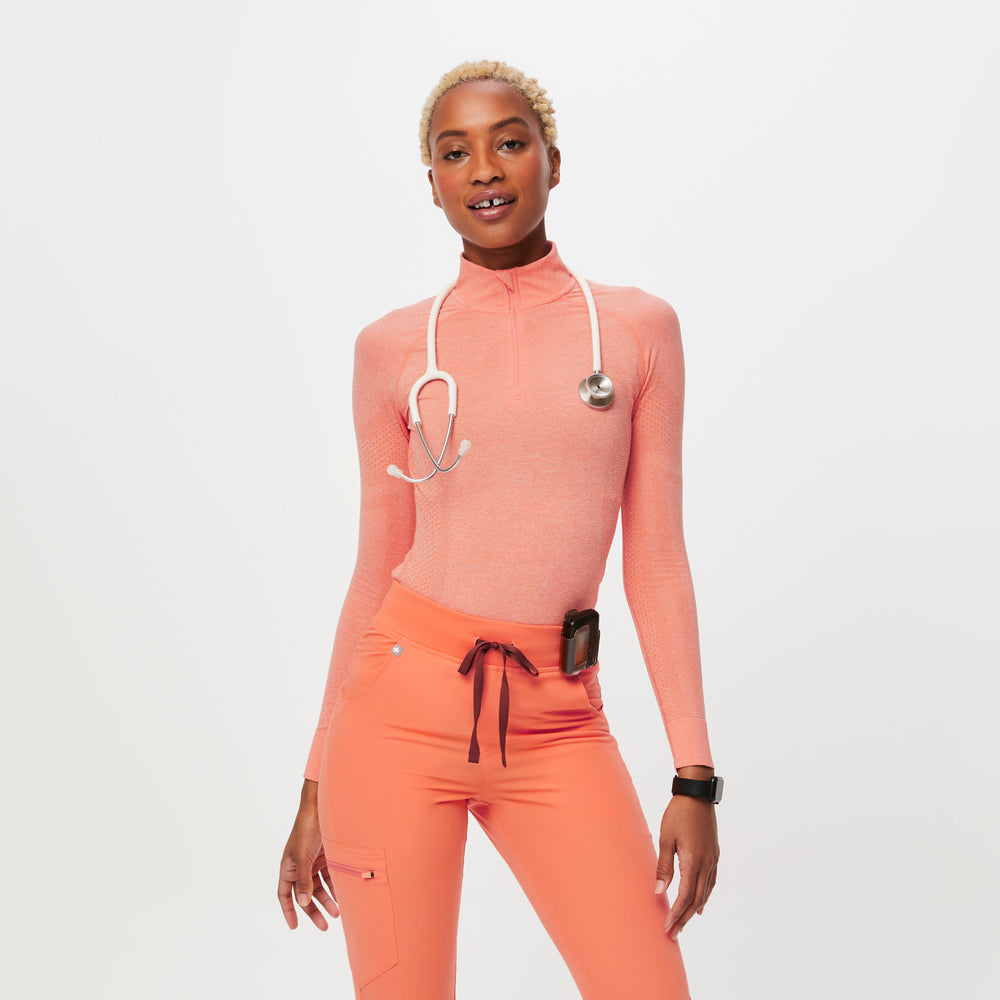Women's Heather Papaya Salta Seamless - ¼  Zip