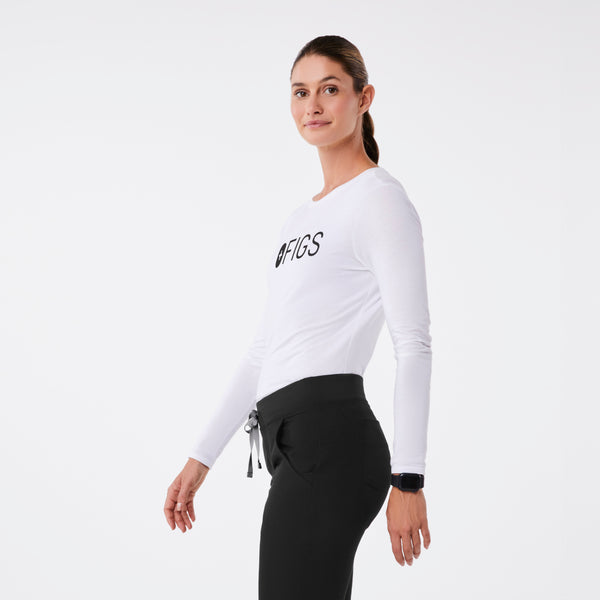 women's Bright White FIGS Logo Supersoft - Longsleeve Underscrub