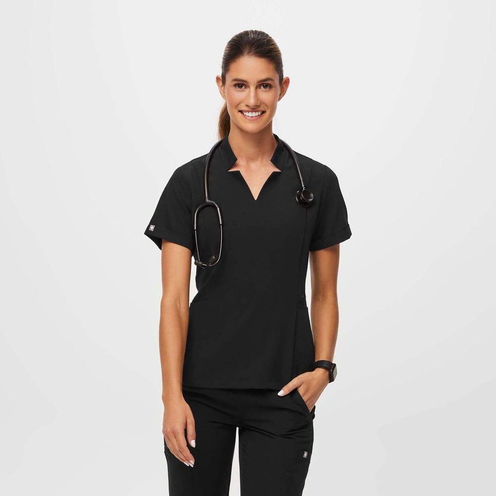 women's Black Inala - Slim Scrub Top