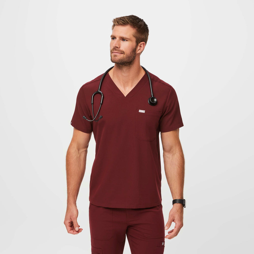 Men's Burgundy Chisec™ - Three-Pocket Scrub Top