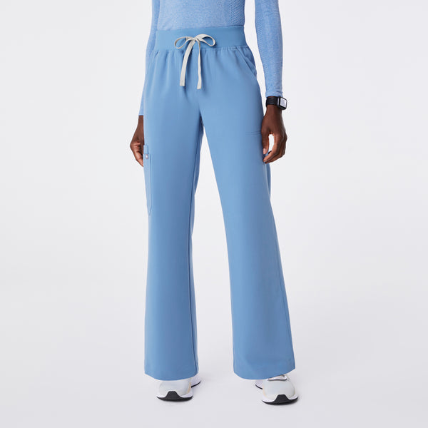 women's Ceil Blue High Waisted Isabel Wide Leg - Petite Scrub Pant