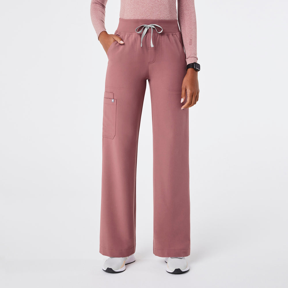 women's Mauve High Waisted Isabel Wide Leg - Petite Scrub Pant