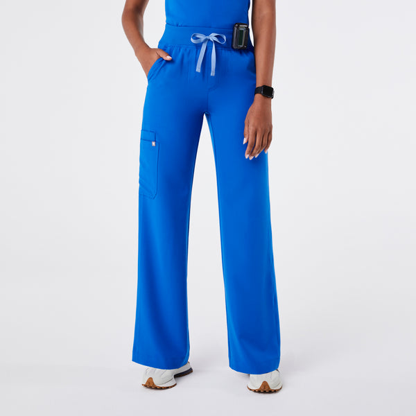 women's Royal Blue High Waisted Isabel Wide Leg - Petite Scrub Pant