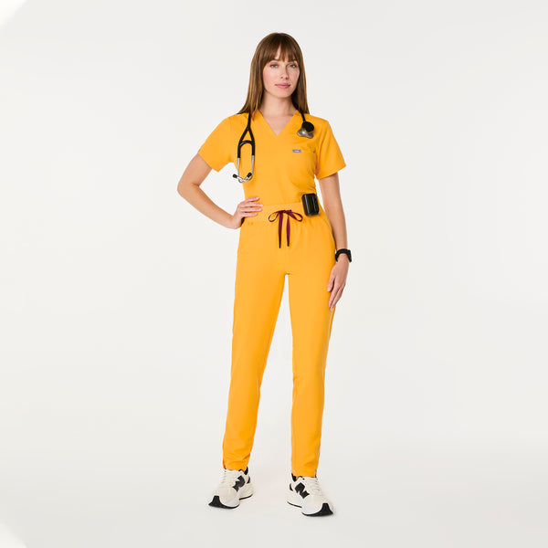 women's Emergency Yellow High Waisted Bristol Petite Slim Tapered Scrub Pants