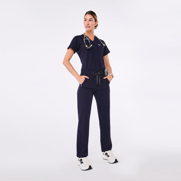 women's Navy Davia High Waisted Straight Leg - Petite Scrub Pant