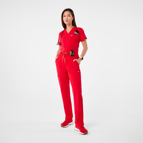 women's Pop Red High Waisted Dowa - Scrub Pants