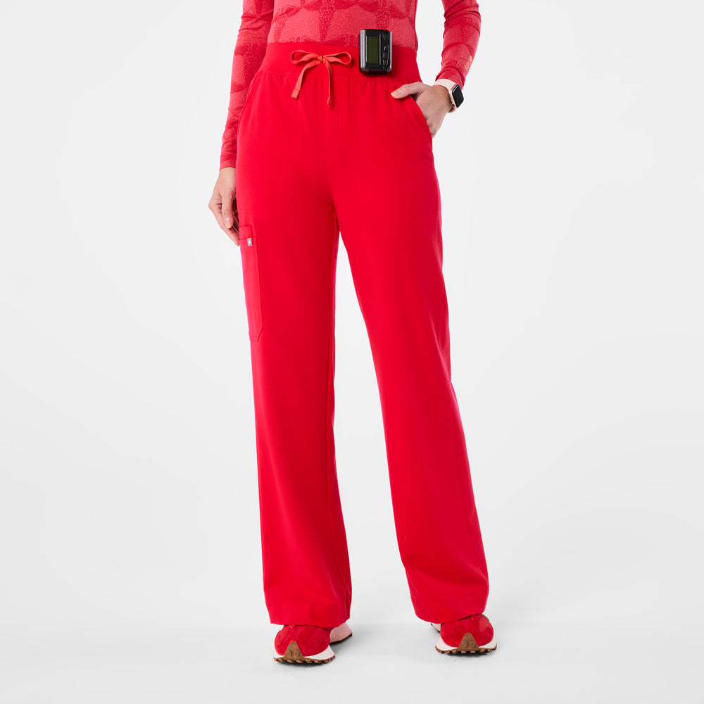 women's Pop Red High Waisted Isabel Wide Leg - Petite Scrub Pant