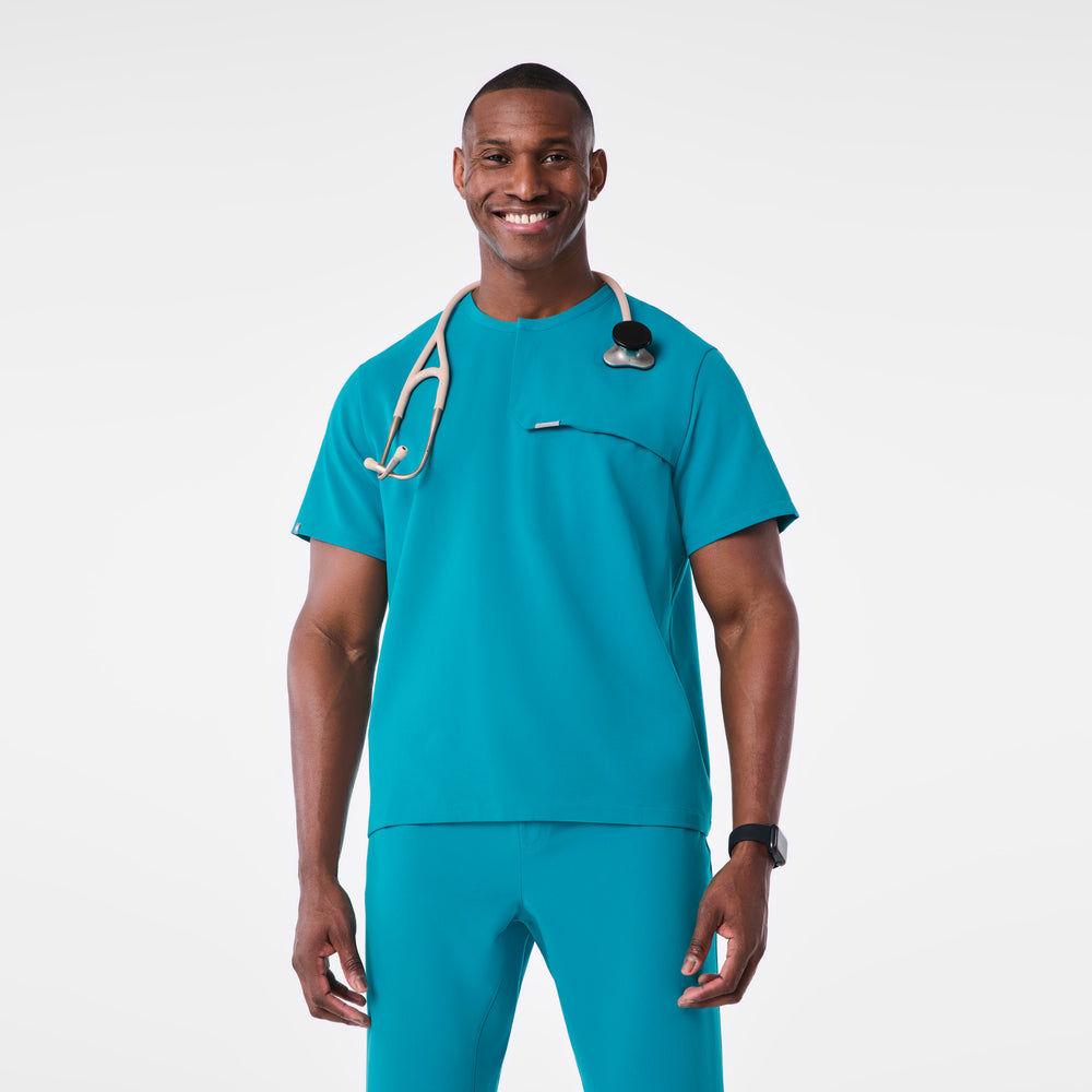 Men's Teal Corfield - Henley Scrub Top