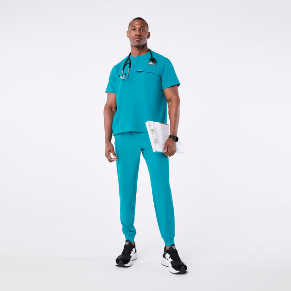 Men's Teal Corfield - Henley Scrub Top