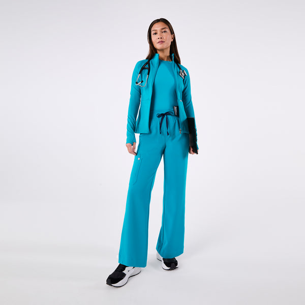 women's Teal High Waisted Isabel Wide Leg - Petite Scrub Pant