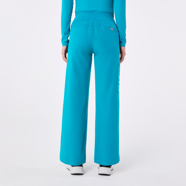 women's Teal High Waisted Isabel Wide Leg - Petite Scrub Pant