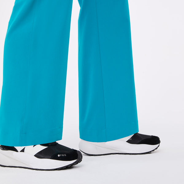 women's Teal High Waisted Isabel Wide Leg - Petite Scrub Pant