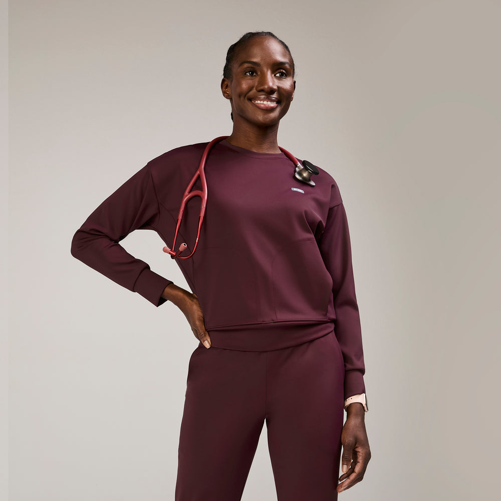 women's Burgundy Cornelia FORMx Crewneck - Scrub Top™