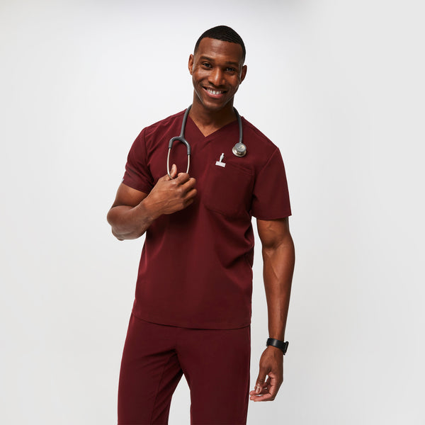 Men's Burgundy Leon™ - Three-Pocket Scrub Top