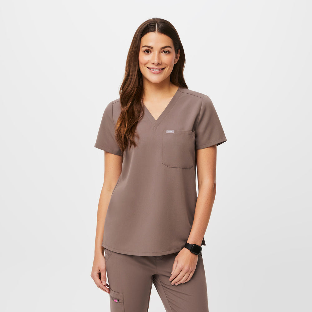 women's Smokey Taupe Catarina™- One-Pocket Scrub Top (3XL - 6XL)