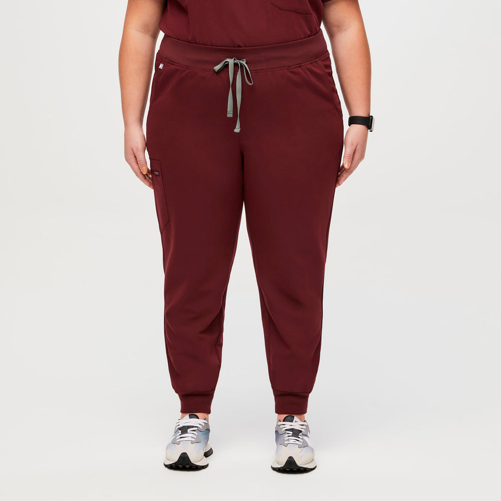women's Burgundy High Waisted Zamora™ - Tall Jogger Scrub Pants (3XL - 6XL)